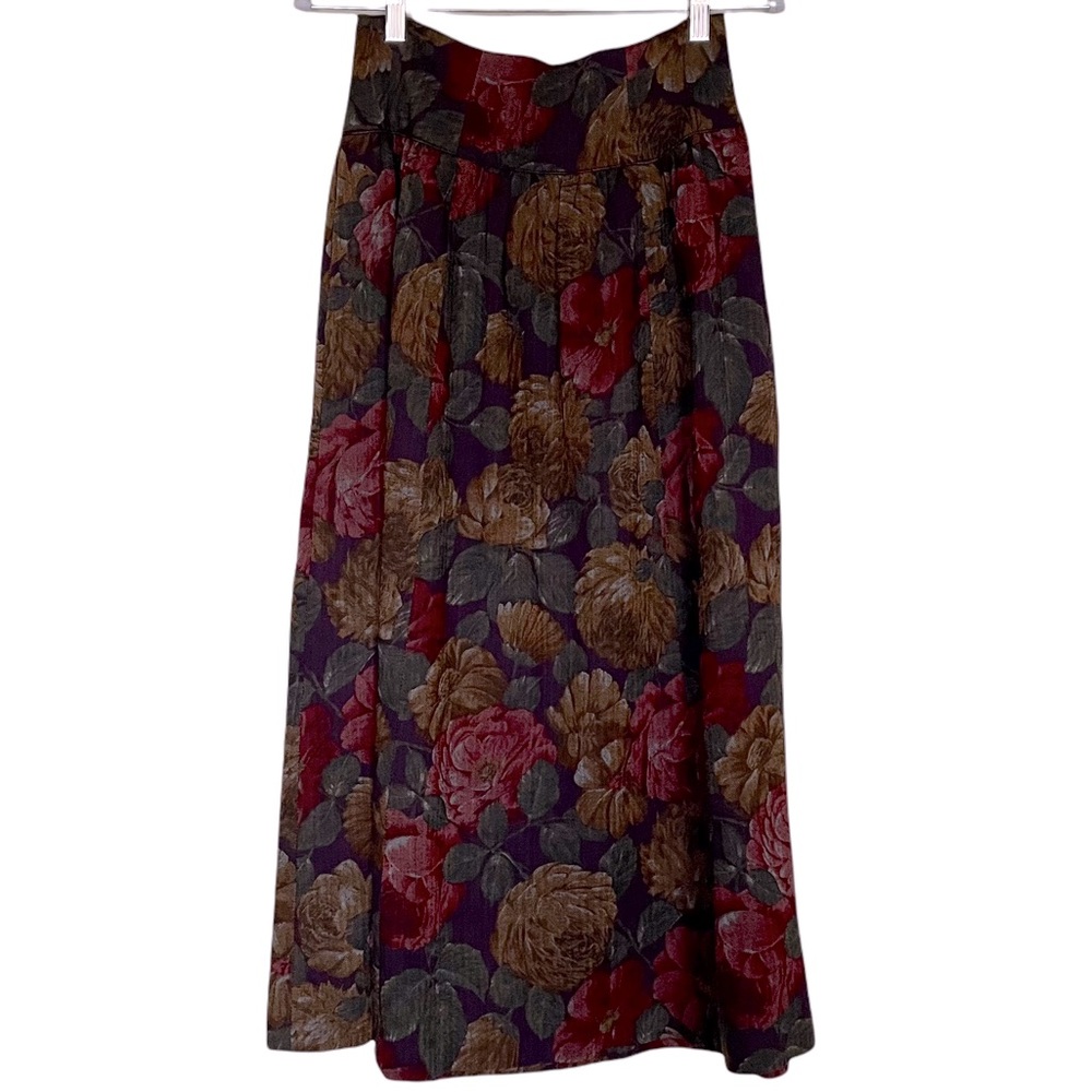 Vintage Wool Floral Midi Skirt